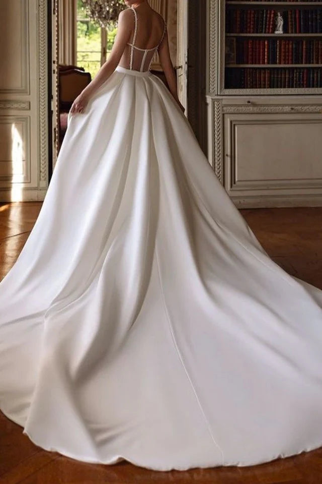 Luolandi Wedding Dress Spaghetti Straps Mermaid Beaded Corset Bridal Dress With Panel Train Sexy